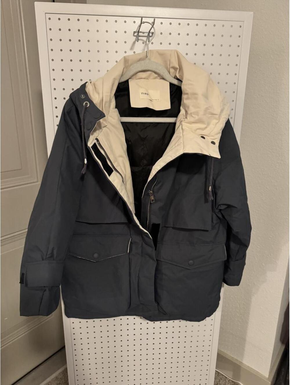 NAP Two Tone Hooded Utility Jacket | Navy & Cream Oversized Parka